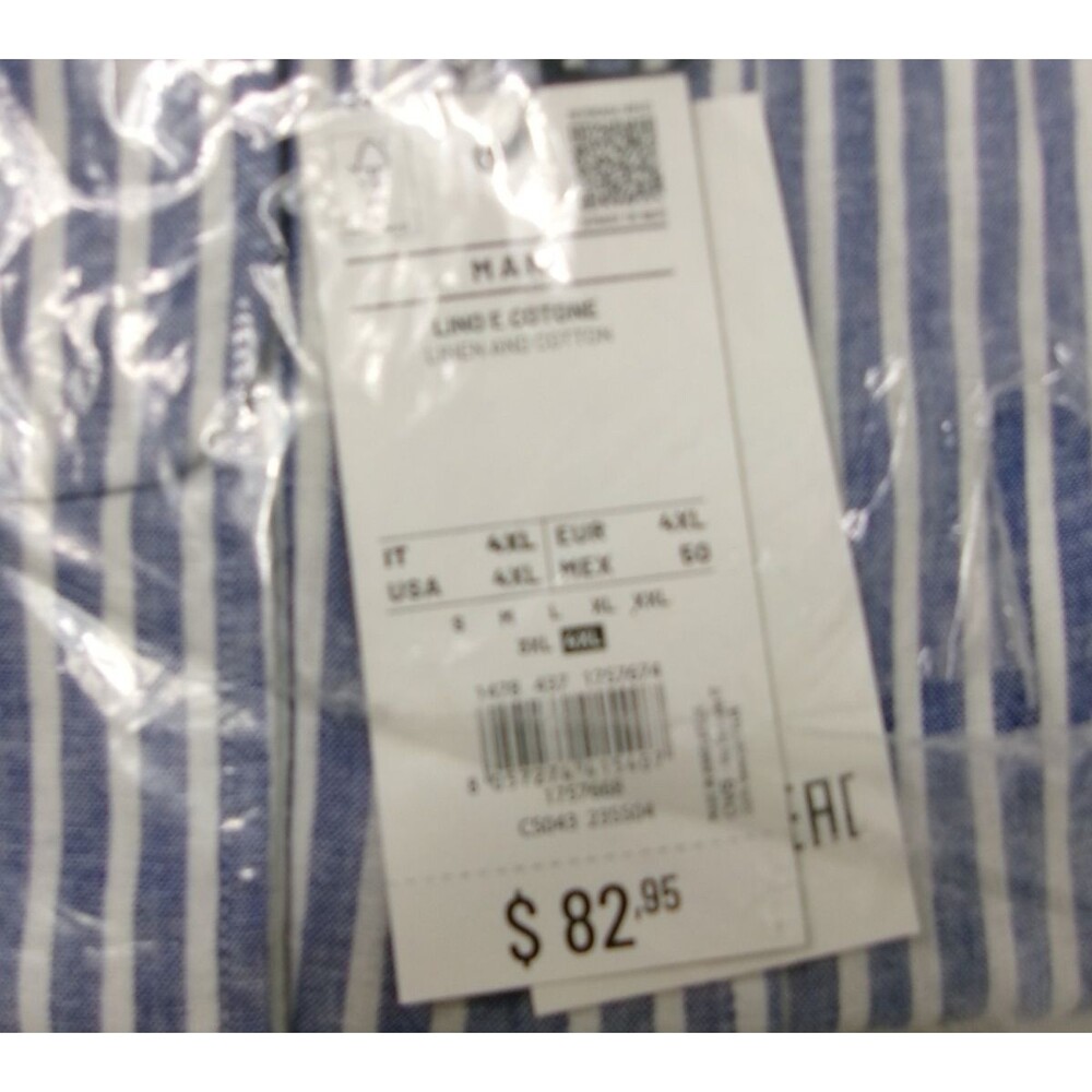 Piombo Striped Linen Cotton Shirt Long Sleeve Button Down Italian Men's 4XL New - Picture 4 of 4